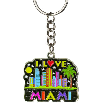 I Love Miami Skyline Multicolor Metal Keychain, Travel Souvenir Gift