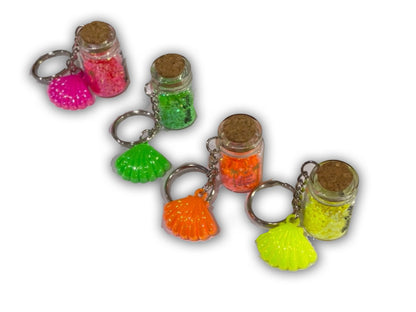 Miami Beach Dangling Sand Filled Jar with Keychain Neon Shells - Travel Souvenir Gift, Random Color Pick(1Pcs)