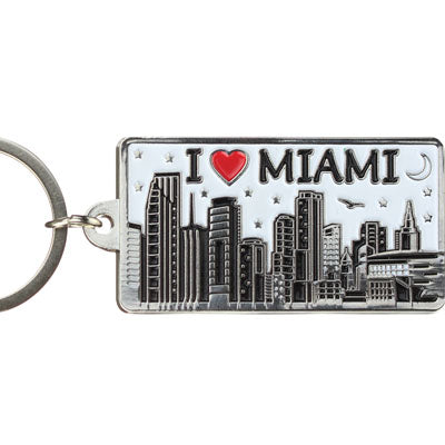 I Love Miami Skyline Rectangular Metal Keychain,  Travel Souvenir Gift- Red/White, 2.25" X 1.25" (1Pcs)