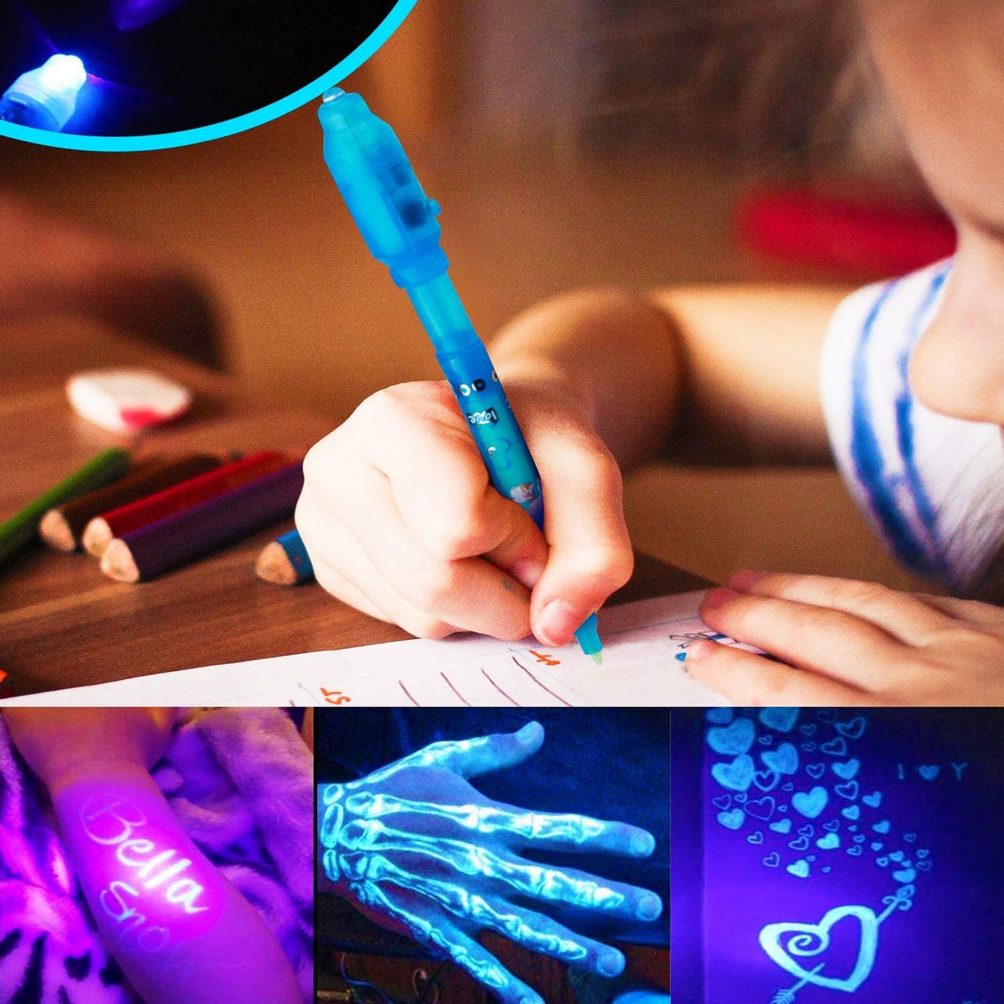 Spy Pen Invisible Disappearing Ink Pen with Light Magic Marker Kids Party Favors, Secret Pen Birthday Party - Random Color Pick