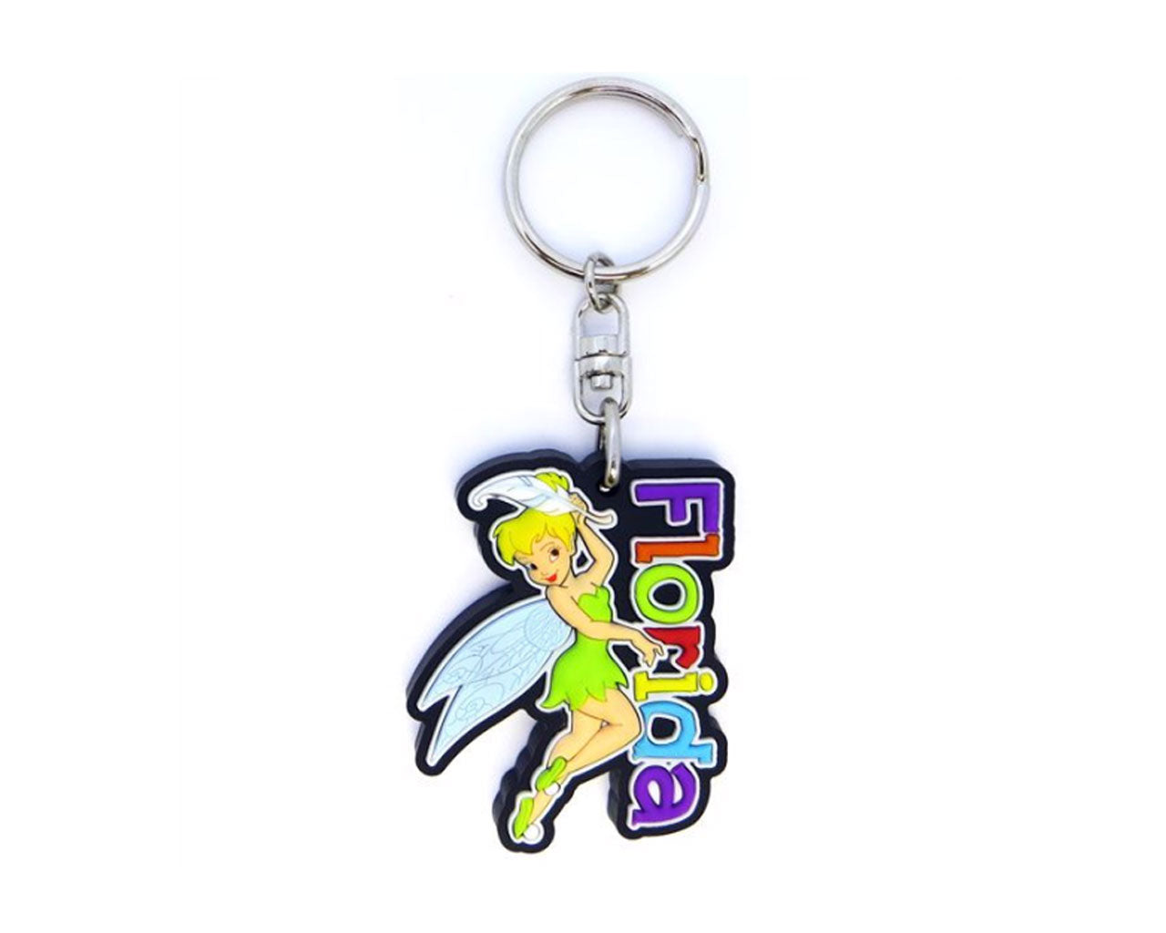 Disney Tinker Bell with Florida Font Multicolor Rubber Key Chain - Travel Souvenir Gift