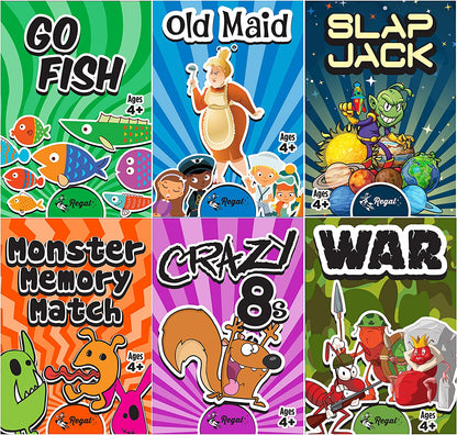 Family & Kids Play Cards: Go Fish, Old Maid, Crazy 8s, and War Playing Cards - Ages 6+