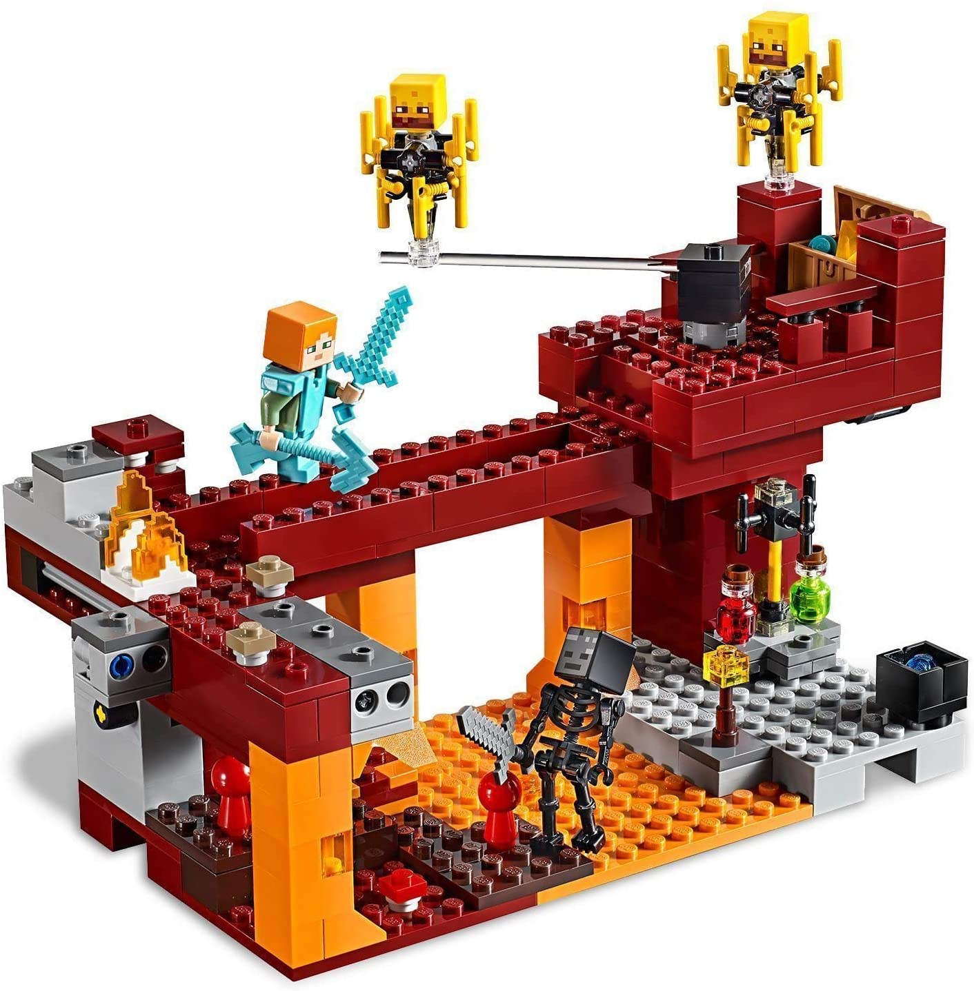 LEGO  21154 Minecraft The Blaze Bridge Building Set with Alex Minifigure, Wither Skeleton Figure, Lava and Blaze Mob Elements