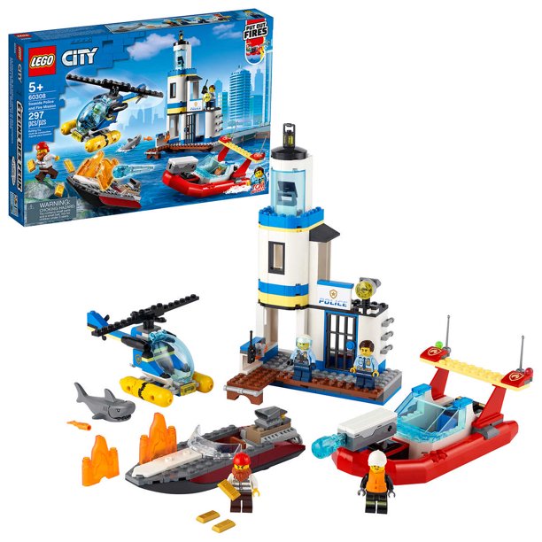 LEGO City 60308 Seaside Police and Fire Mission 297 Piece Building Kit, Ages 5+