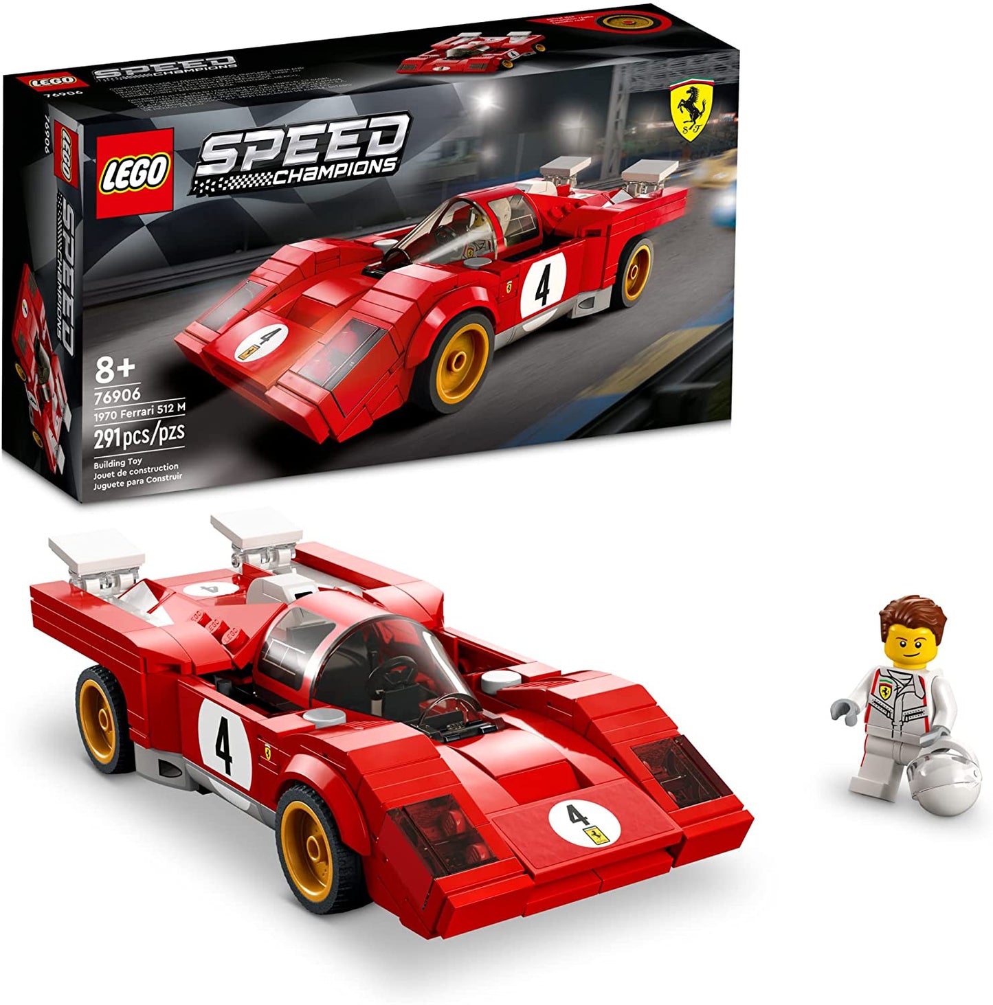 LEGO Speed Champions 1970 Ferrari 512 M 76906 Toy Building Kit; Collectible Recreation of an Iconic Race car for Kids Aged 8+; Includes a Driver Minifigure with a Cool Racing Suit (291 Pieces)