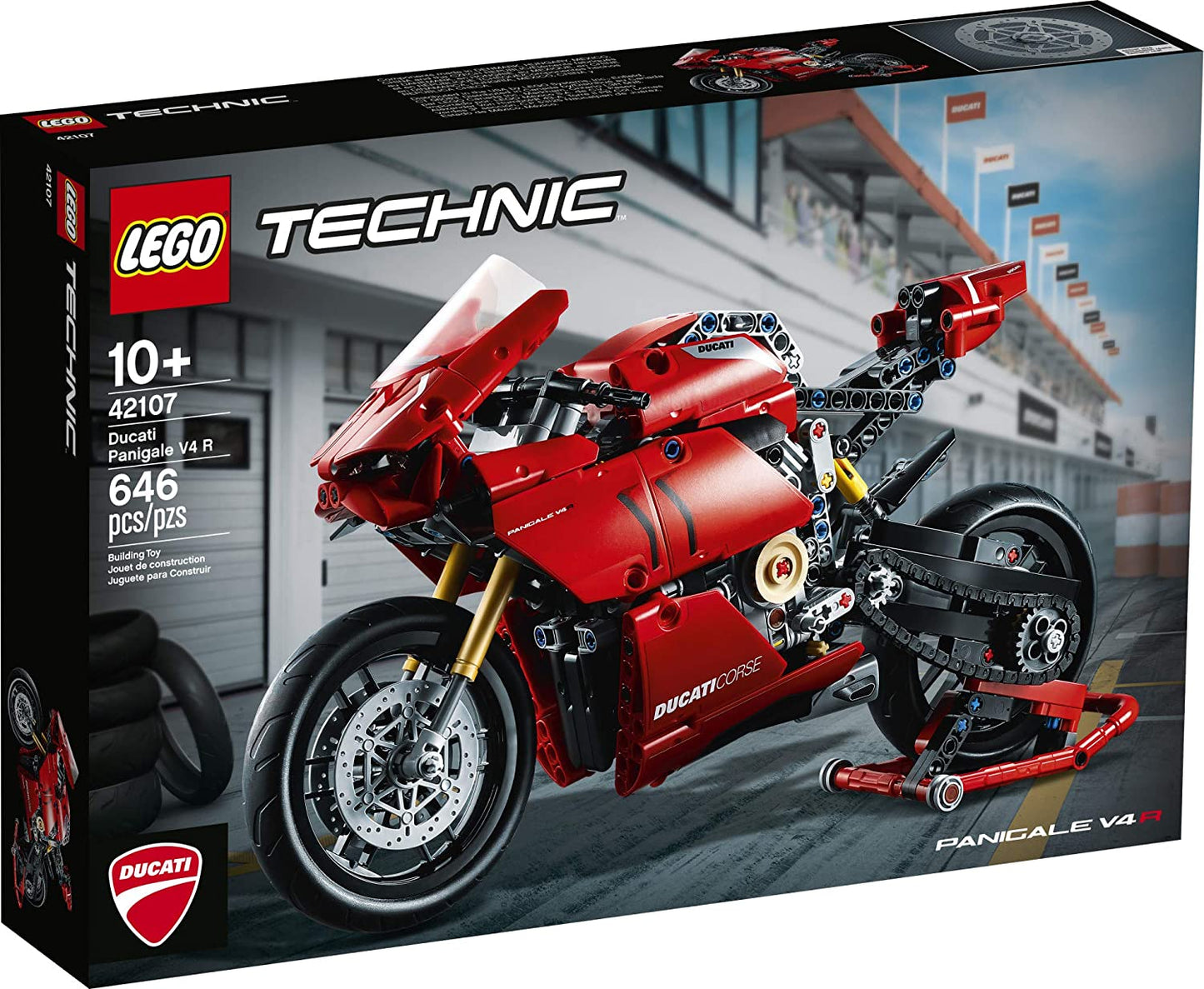 LEGO Technic Ducati Panigale V4 R 42107 Motorcycle Toy Building Kit, Build A Model Motorcycle, Featuring Gearbox and Suspension (646 Pieces),