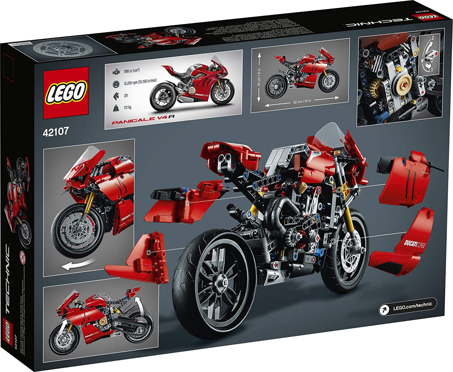 LEGO Technic Ducati Panigale V4 R 42107 Motorcycle Toy Building Kit, Build A Model Motorcycle, Featuring Gearbox and Suspension (646 Pieces),