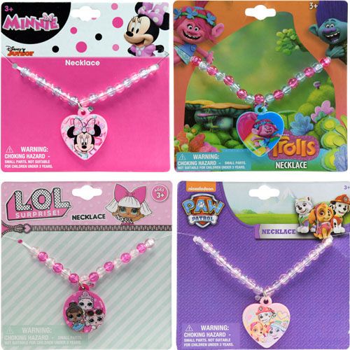 Girls licensed Beaded Necklace With Charm: Minnie Mouse, L.O.L Surprise, Trolls, Paw Patrol (1Pcs)