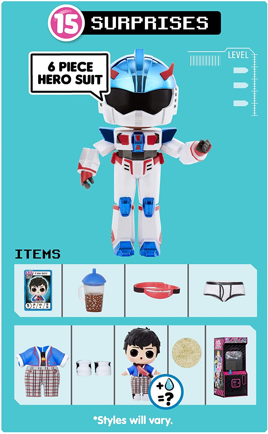 LOL Surprise Boys Arcade Heroes Action Figure Doll with 15 Surprises Including Hero Suit and Boy Doll or Ultra-Rare Girl Doll, Shoes, Accessories, Trading Card