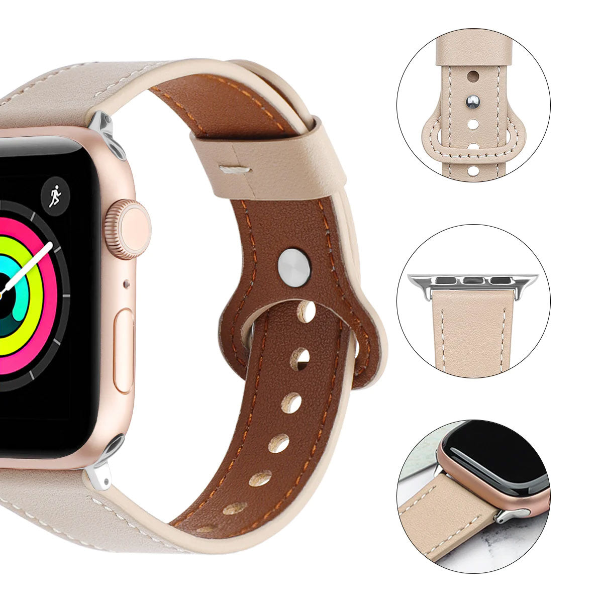 Leather Bands Compatible with Apple Watch Band 38/40/41, 42/44/45mm iWatch Strap Series 8 7 6 5 4 3 2 1 SE for Men Women