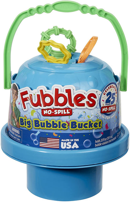 Little Kids Fubbles No-Spill Big Bubble Bucket in Blue for Multi-Child Play, Made in the USA