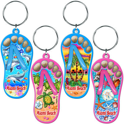 Miami Beach Sand Filled Foot Toes Sandal Flip Flop Keychain - Travel Souvenir Gift, Multicolor - Random Style Pick (1 Count)