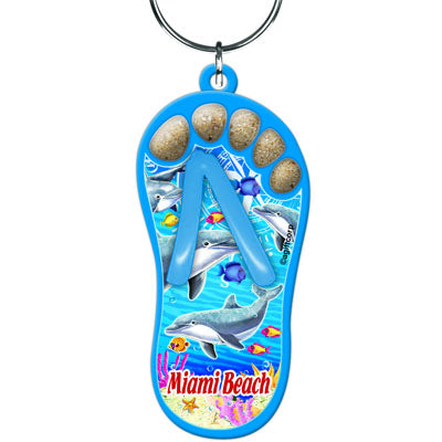 Miami Beach Sand Filled Foot Toes Sandal Flip Flop Keychain - Travel Souvenir Gift, Multicolor - Random Style Pick (1 Count)