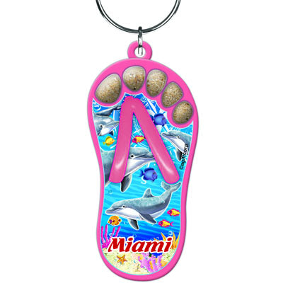 Miami Sand Filled Foot Toes Sandal Flip Flop Keychain - Travel Souvenir Gift, Multicolor - Random Style Pick (1 Count)