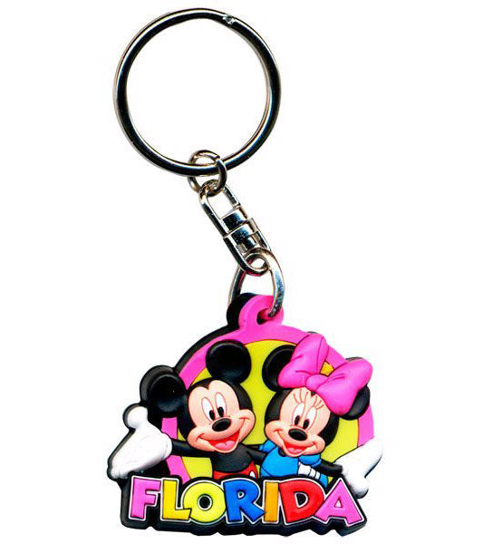 Rubber Keychain, Disney Mickey & Minnie Florida Script - Travel Souvenir Gift Key Ring