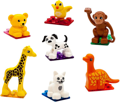 PicassoTiles 7pc Magnetic Animal Action Figure Set for Magnet Building Block Educational STEM Learning Kit Construction Toy