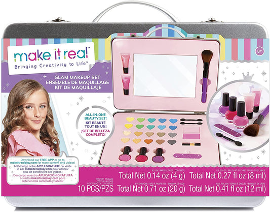 Make It Real - All-In-One Glam Makeup Set. Girls Makeup Kit is a Perfect Starter Cosmetic Set for Kids and Tweens. Includes Case