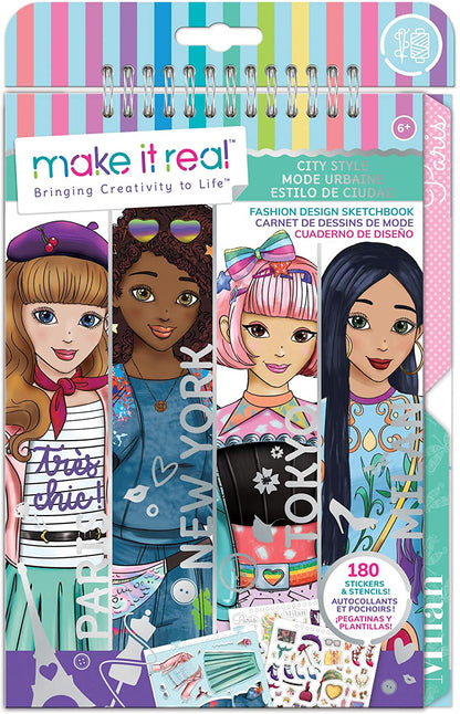 Make It Real – Fashion Design Sketchbook: City Style - Inspirational Fashion Design Coloring Book for Girls - Includes Sketchbook, Stencils, Stickers