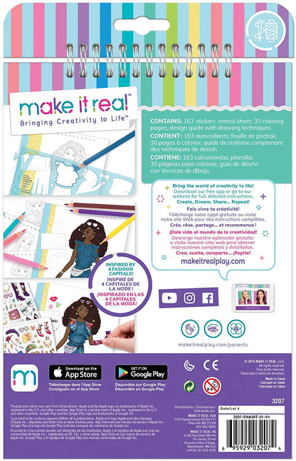 Make It Real – Fashion Design Sketchbook: City Style - Inspirational Fashion Design Coloring Book for Girls - Includes Sketchbook, Stencils, Stickers