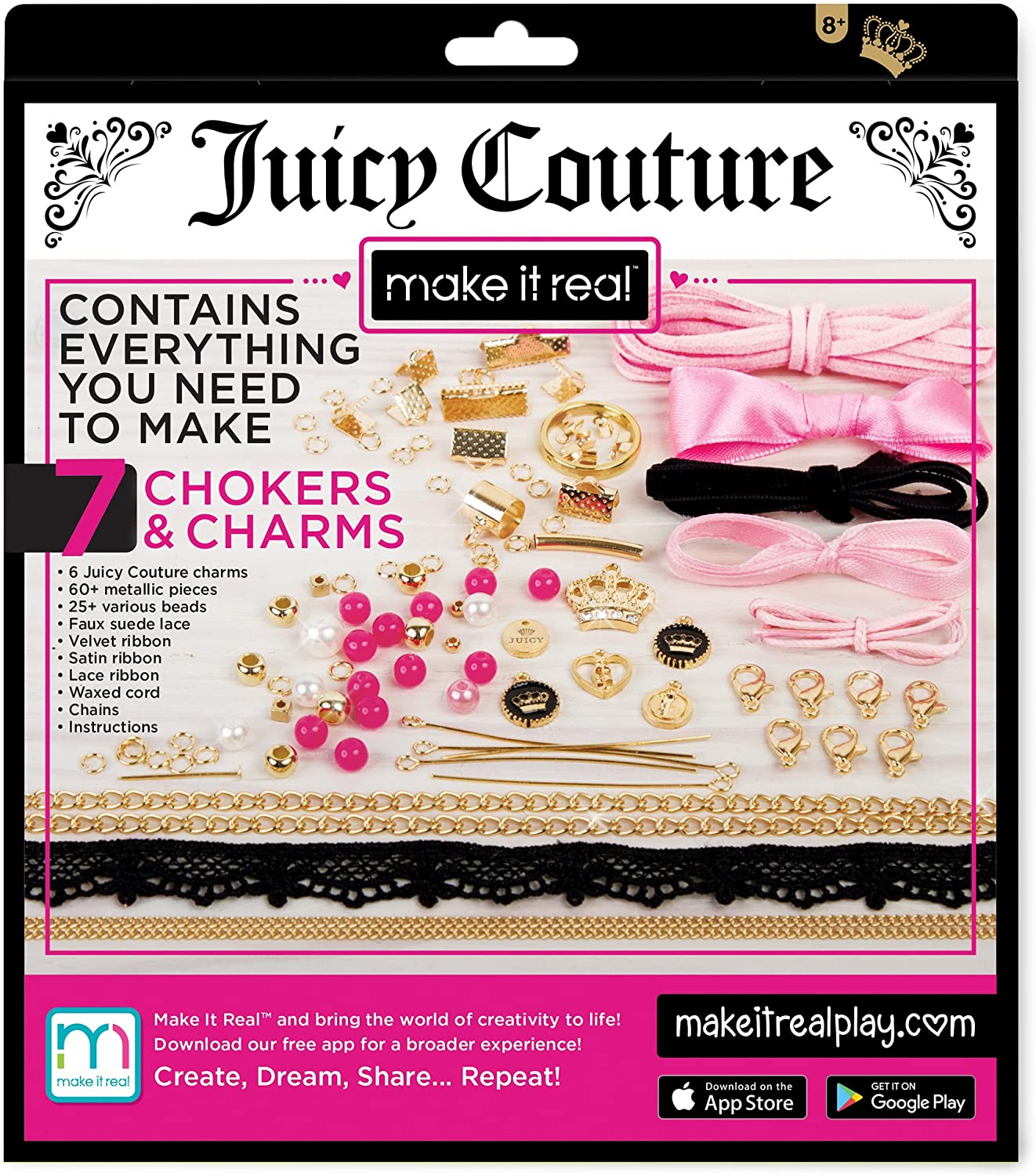 Make It Real – Juicy Couture Chokers & Charms. DIY Choker Jewelry Making Kit for Girls. Design and Create Girls Choker Necklaces with Juicy Couture Charms, Beads, Ribbons, and Chains