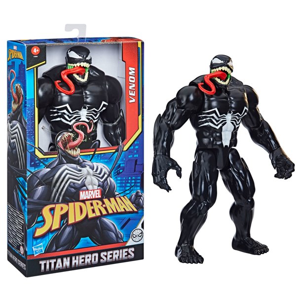 Spider-Man Maximum Venom Titan Hero Venom Action Figure - Marvel Universe, Blast Gear-Compatible Back Port, Ages 4 and Up, Black