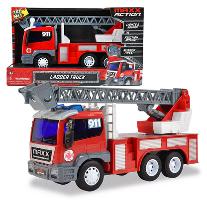 Maxx Action Lights & Sounds Firetruck Vehicle with Extendable Ladder and Friction Motor