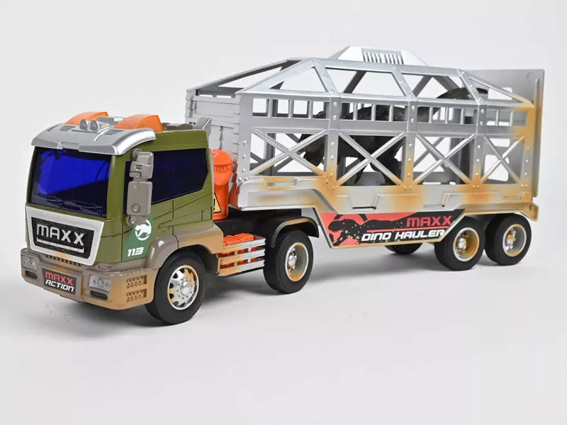 Maxx Action Long Haul Dinosaur Cage Transport Truck & Trailer - Dino Long Hauler Playset Toy