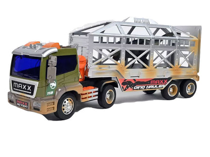 Maxx Action Long Haul Dinosaur Cage Transport Truck & Trailer - Dino Long Hauler Playset Toy