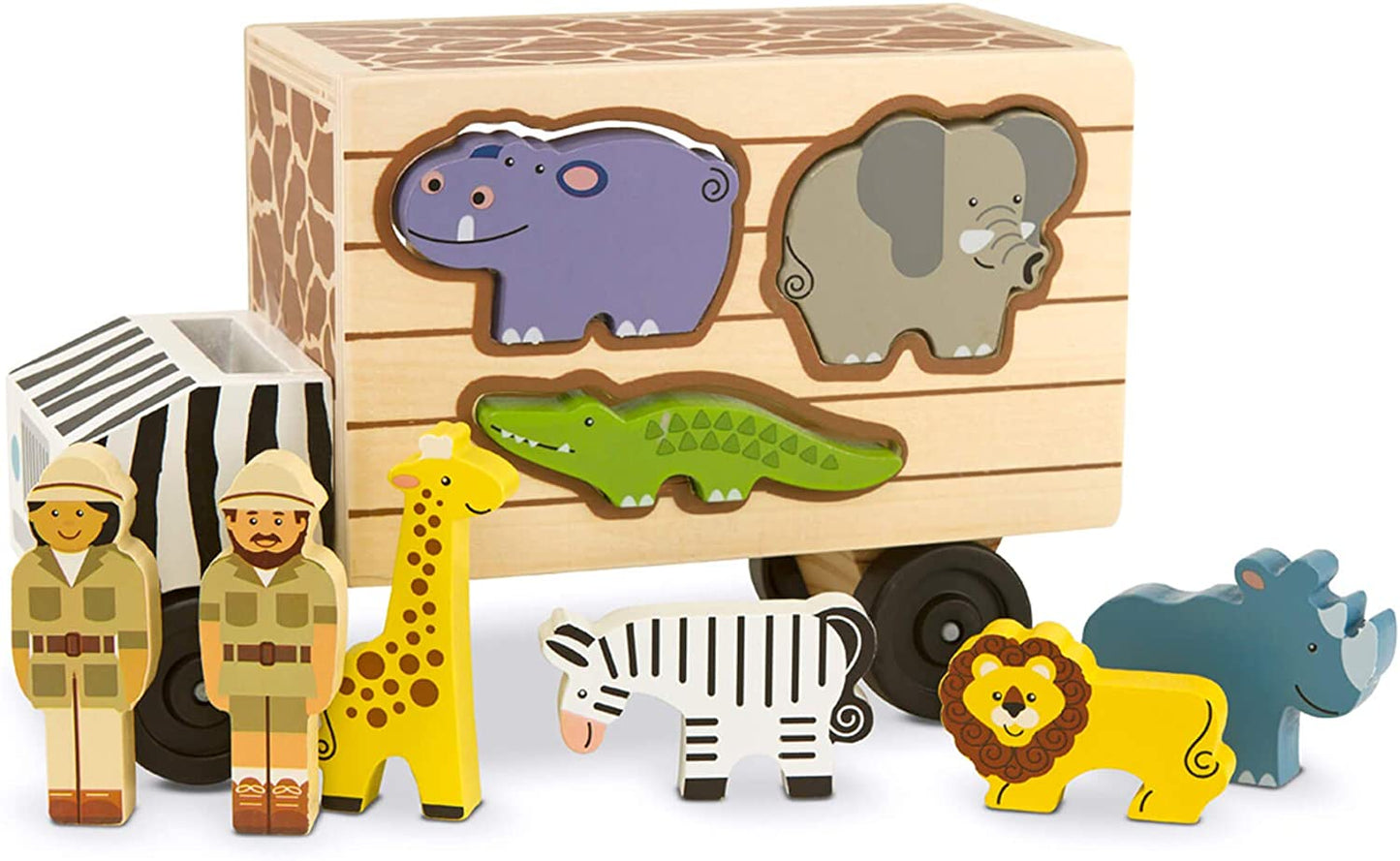 Melissa & Doug Animal Rescue Shape-Sorting Truck - Wooden Toy with 7 Animals and 2 Play Figures