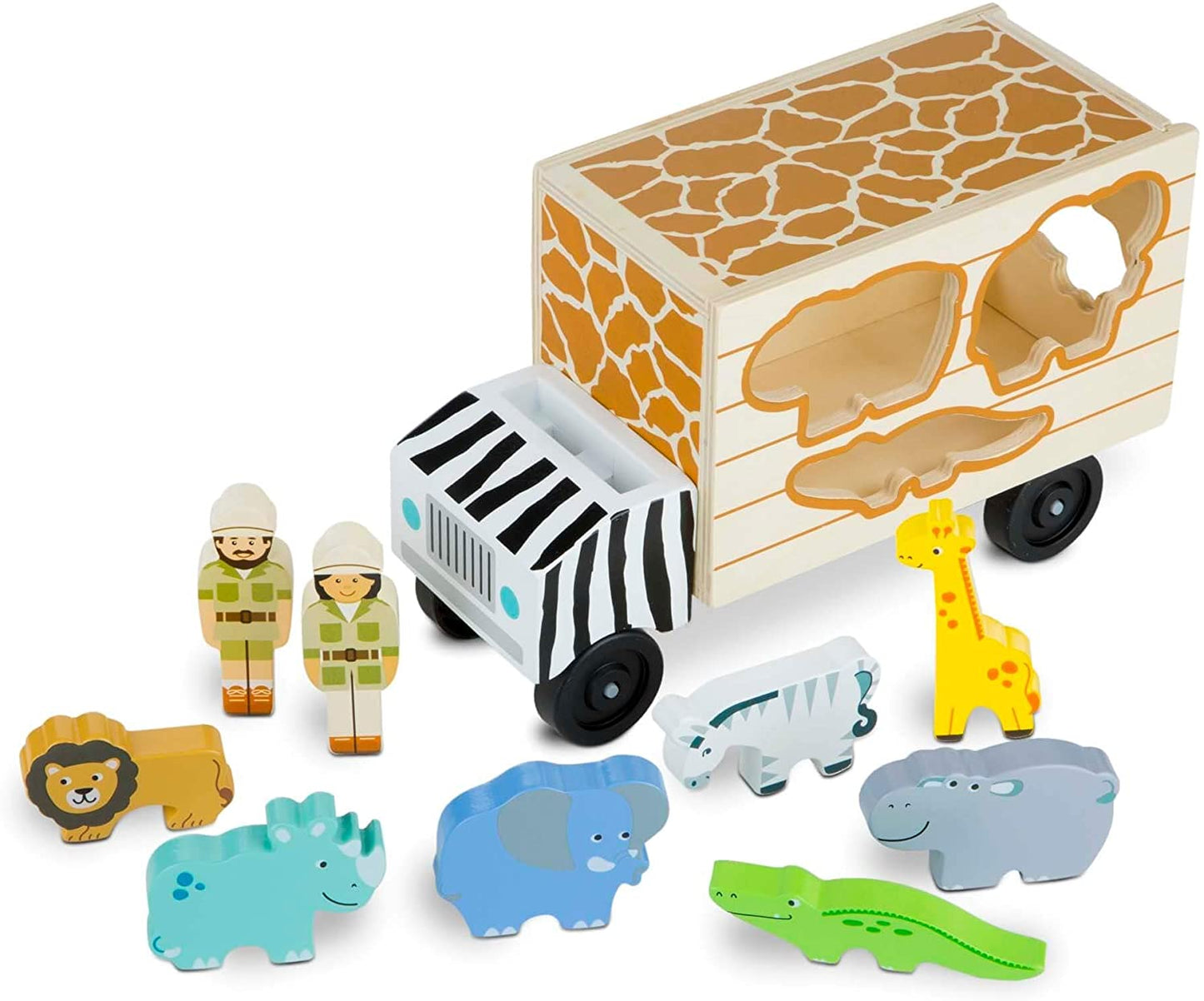 Melissa & Doug Animal Rescue Shape-Sorting Truck - Wooden Toy with 7 Animals and 2 Play Figures
