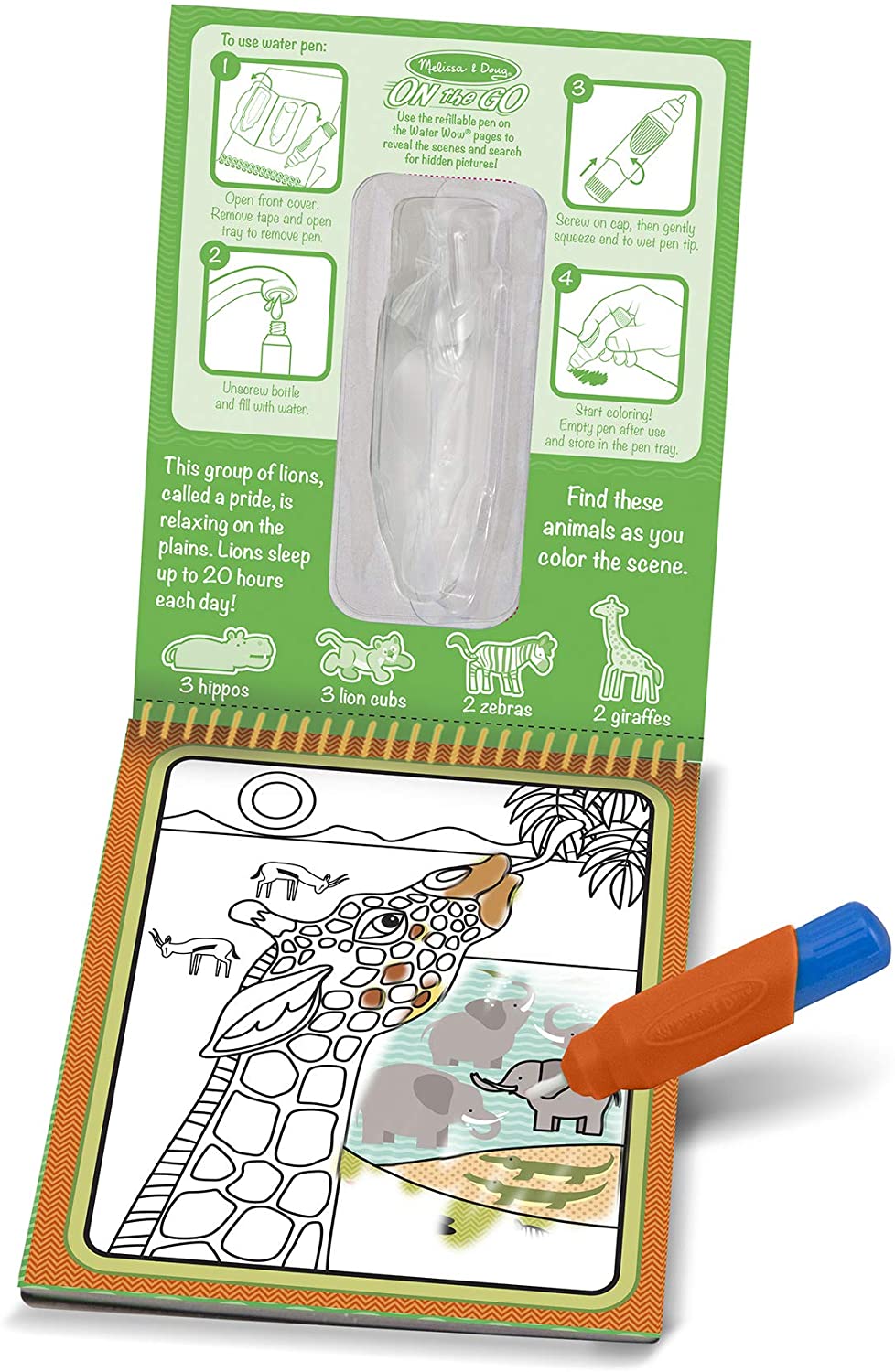 Melissa & Doug On the Go Water Wow! Reusable Water-Reveal Activity Pad - Safari - Water Base No Mess Painting