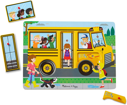 Melissa & Doug The Wheels on the Bus Sound Puzzle - School Bus Puzzle, Wooden Puzzle