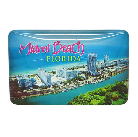 Magnet Glass Rectangle Aerial of Miami Beach, Travel Souvenir Gift, Multicolor