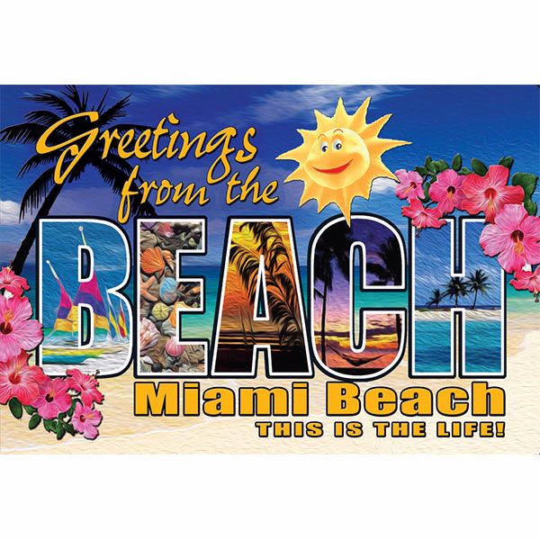 Miami Beach Sun Photo Magnet - Greeting from Miami Postcard - Travel Souvenir Gift, Multicolor
