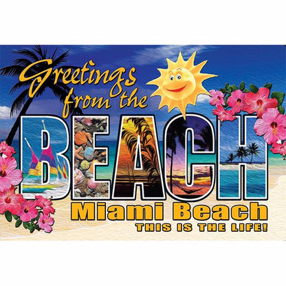 Miami Beach Sun Photo Magnet - 2" x 3'', Greeting from the Beach Postcard - Travel Souvenir Gift, Multicolor