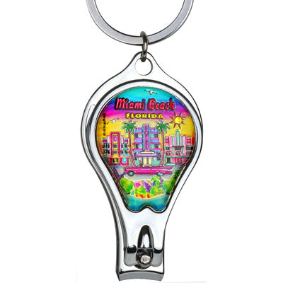 Miami Beach Florida Nail Clipper Metal Keychain - Travel Souvenir Gift, Multicolor 1 Count