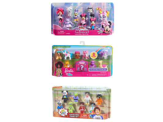 Just Play 8-Piece Collectible Figure Set, Preschool Ages 3 up Assortment: Minnie Mouse, Barbie Pets, Ryan's World