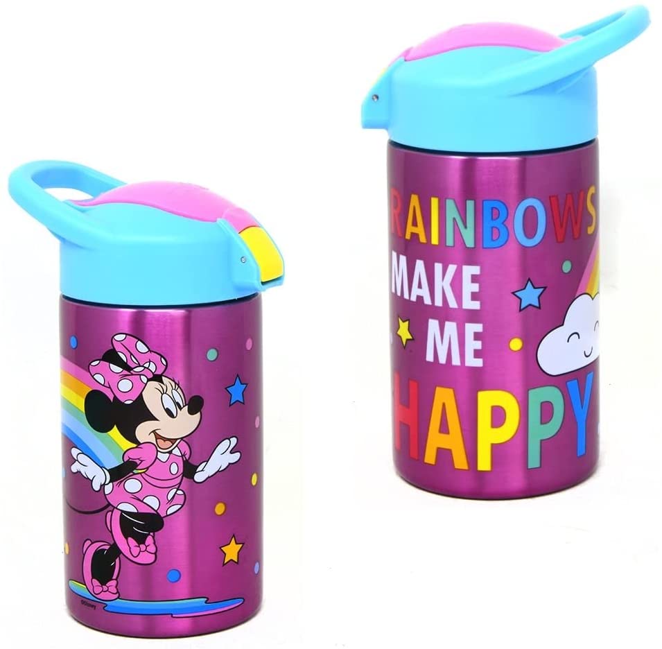 Minnie Mouse Stainless Steel Bottle for Kids - Disney Minnie Mouse Kids Insulated Water Bottle with Push Button Spout