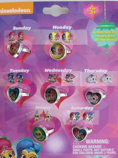 Days Of The Week Accessory Set Sticker Earrings & Rings Set - My Little Pony, Shimmer & Shine, Princess, Frozen 2, Minnie