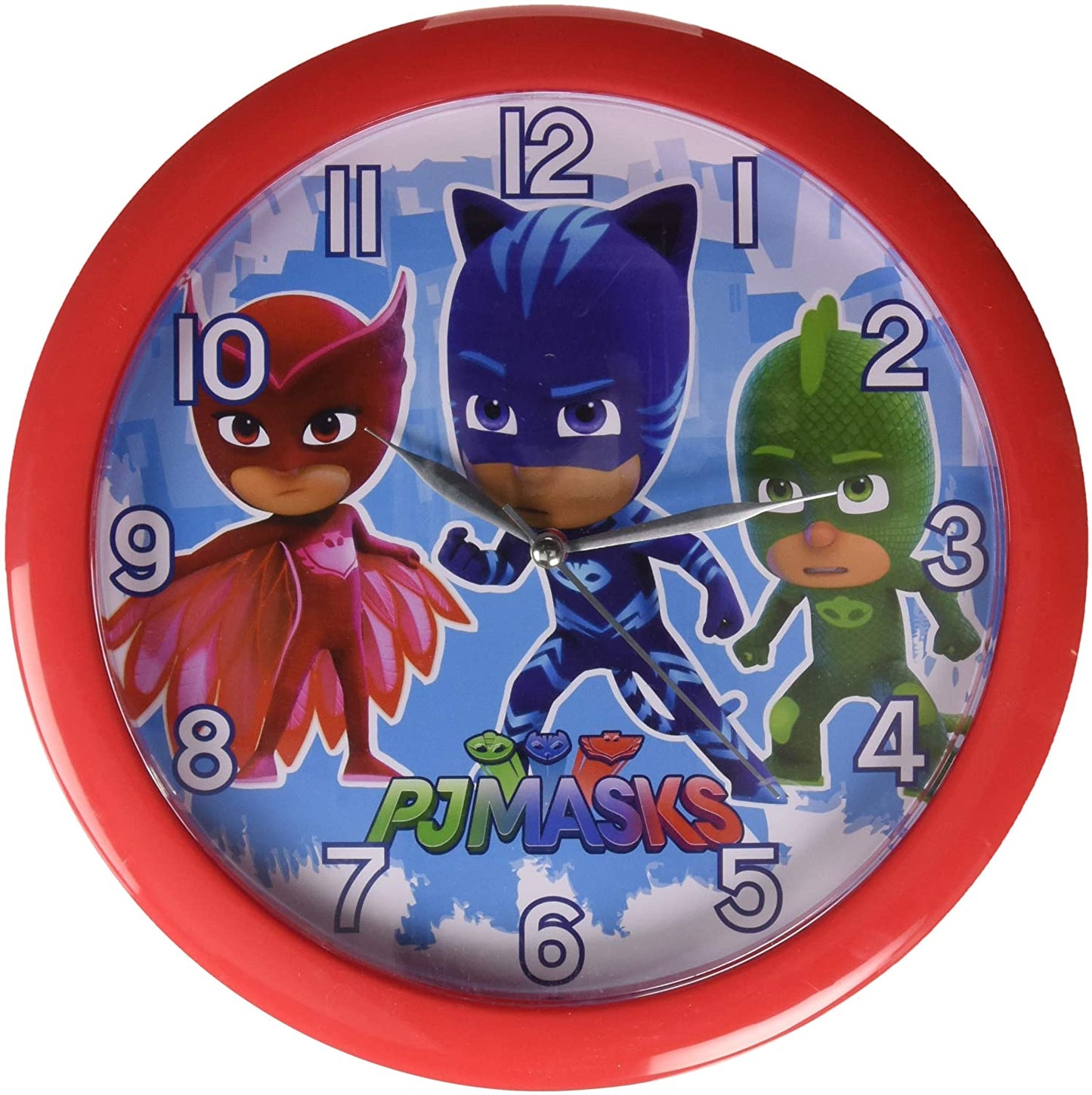 PJ Masks 10 inches Round Wall Clock With Face Print Image: Owlette, Catboy, & Gekko