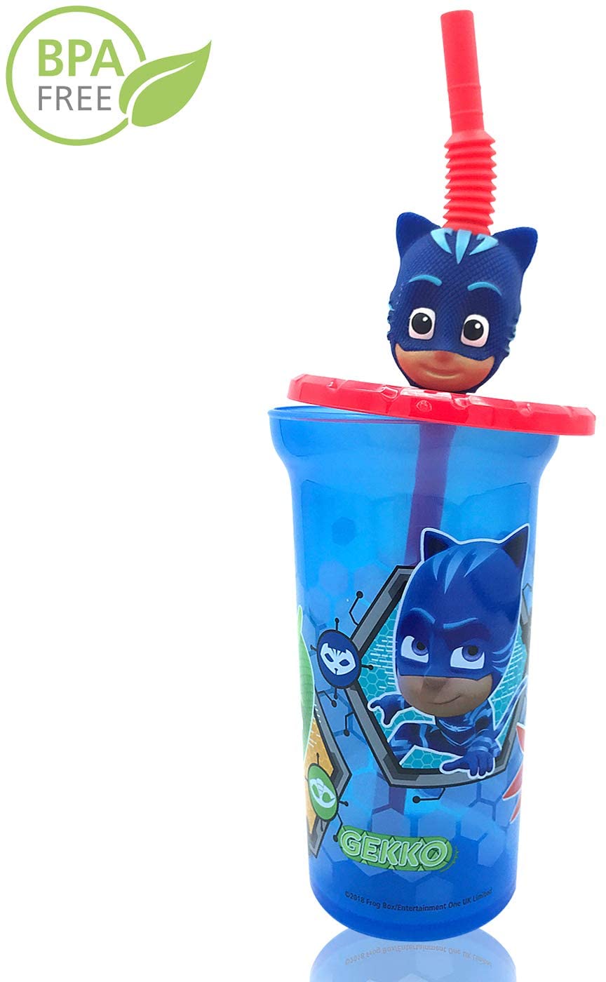 PJ Masks Buddy Sips Water Tumblers with Character Head Straw Drinkware - BPA free, 15 ounces