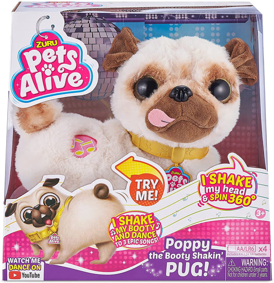 Pets Alive Poppy The Booty Shakin’Pug – Interactive Dancing Plush Puppy by ZURU, Multi