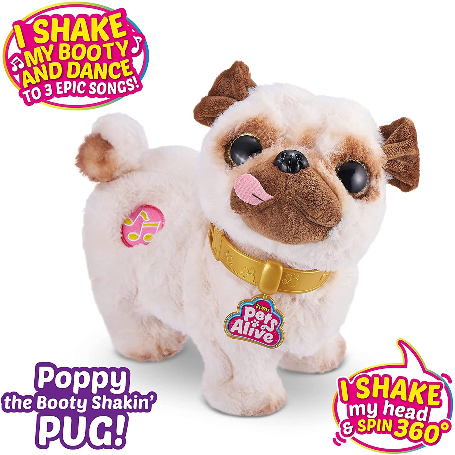 Pets Alive Poppy The Booty Shakin’Pug – Interactive Dancing Plush Puppy by ZURU, Multi