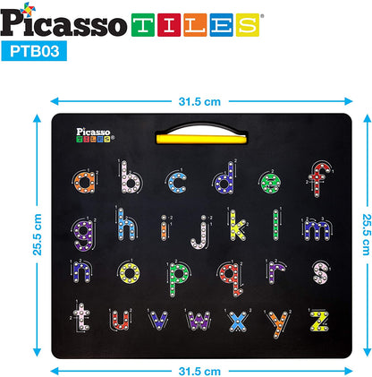 PicassoTiles 2-in-1 Double Sided Magnetic Alphabet Board ABC A-Z Upper Case, Lowercase Letter Playboard Magnet Table