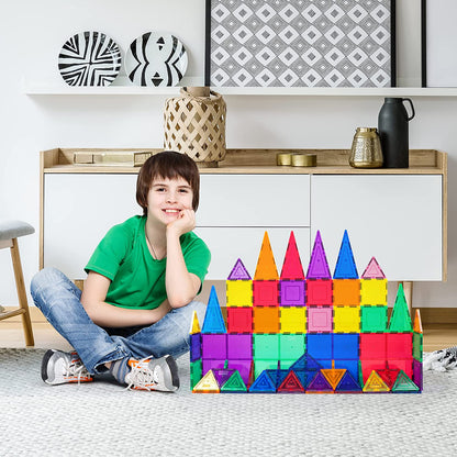 PicassoTiles 60 Piece Magnet Building Tiles Clear Magnetic 3D Building Blocks Construction Playboards