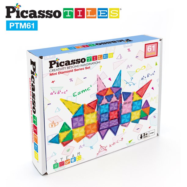 PicassoTiles 61 Piece Magnetic Building Block Mini Diamond Series