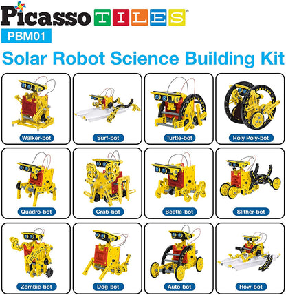 PicassoTiles STEM Kids Solar Powered Transformer Robot Educational Learning Engineering Building Toy 12-in-1