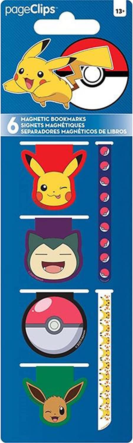Pokemon Eevee, Pikachu, Snorlax, & Pokeball Magnetic Page Clips 6-Pack