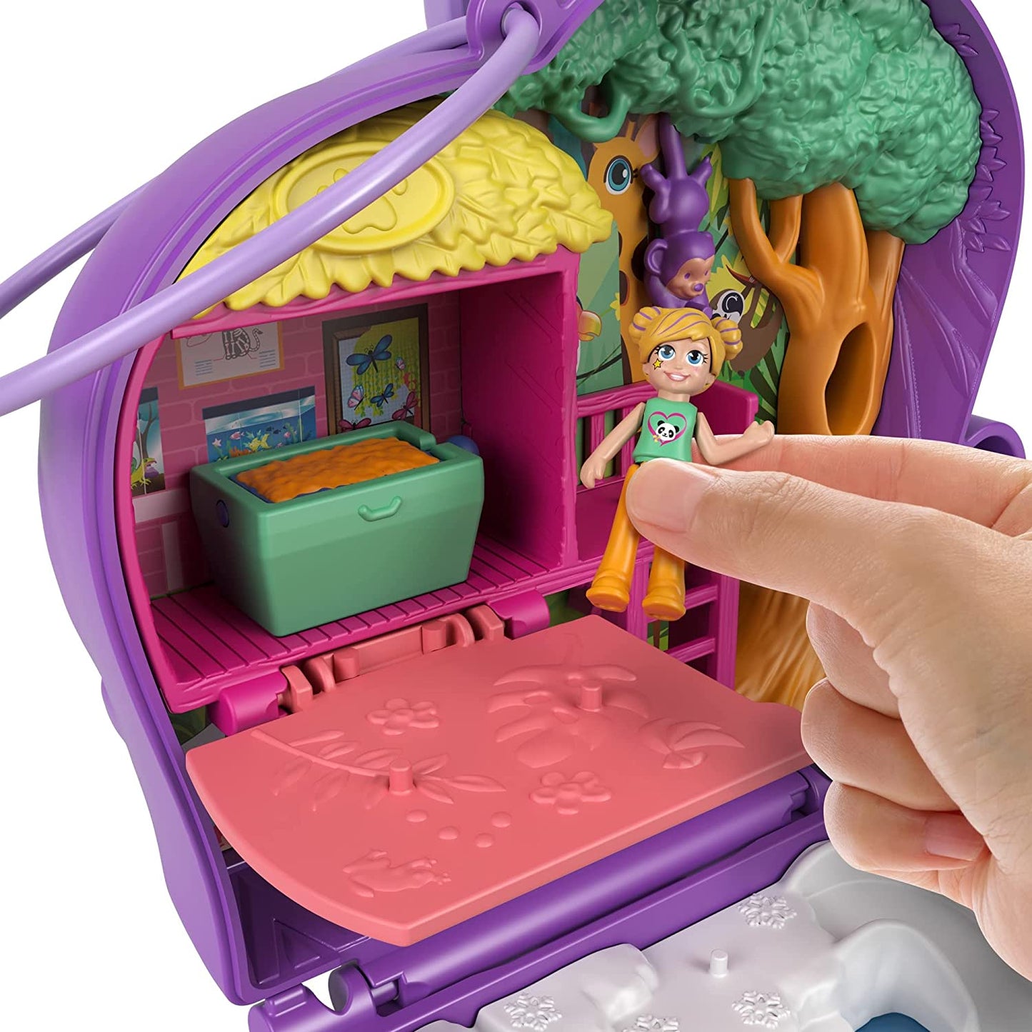 Polly Pocket Elephant Adventure Compact, Animal Theme with Micro Polly & Bella Dolls, 5 Reveals & 13 Related Accessories, Pop & Swap Feature
