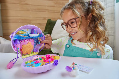 Polly Pocket Travel Toys, Purse Playset with Micro Polly and Mermaid Dolls, Accessories, Activities and Stickers, Seashell Shape